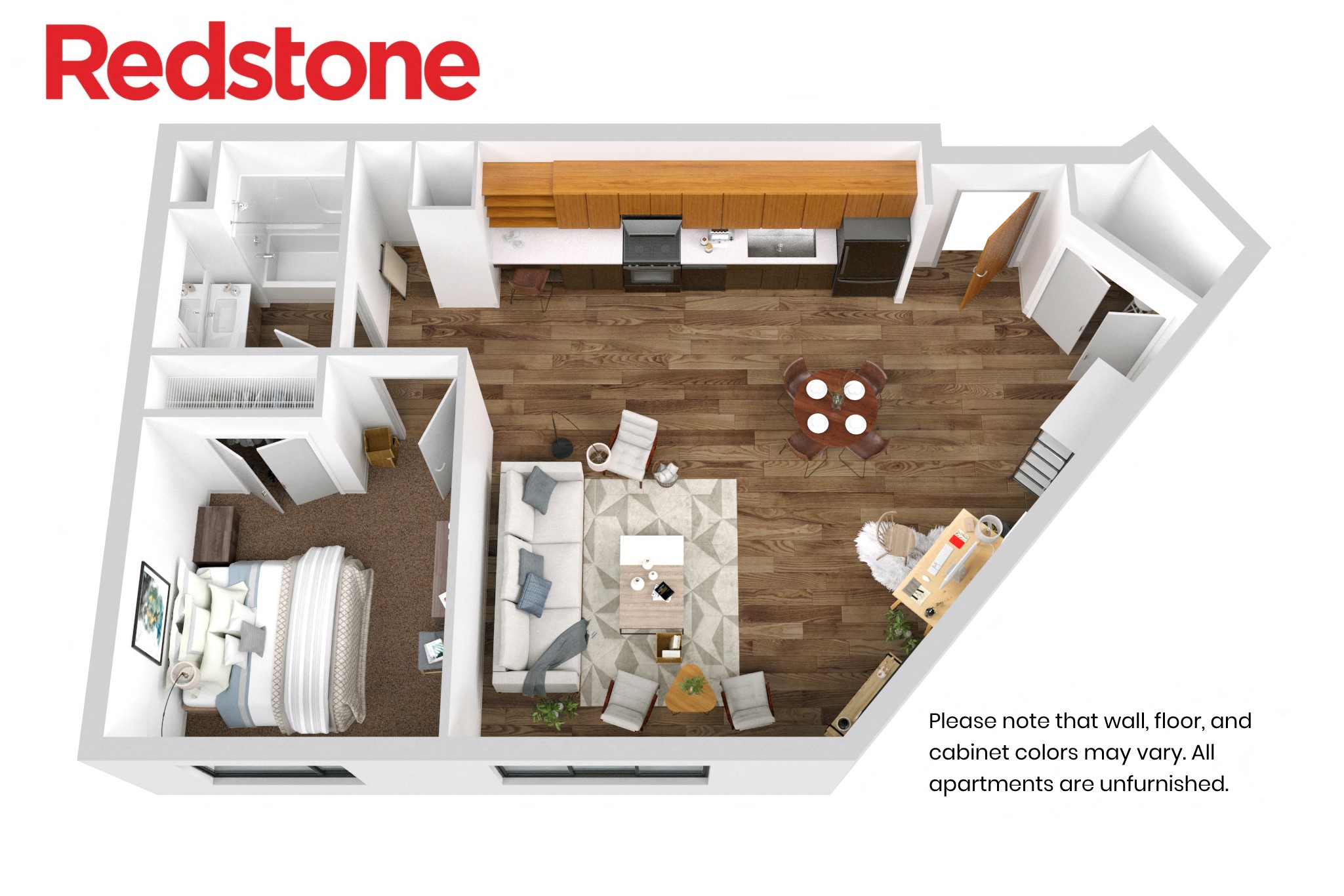 Floor plan for 1 bed, 1 bath